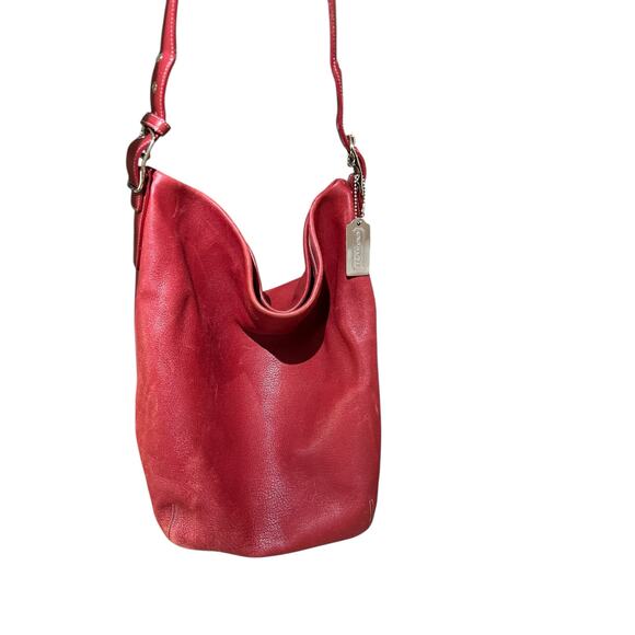 Vintage Coach Legacy XL Bucket Bag #9151 Red Leather Duffle Hobo Purse - Picture 3 of 14